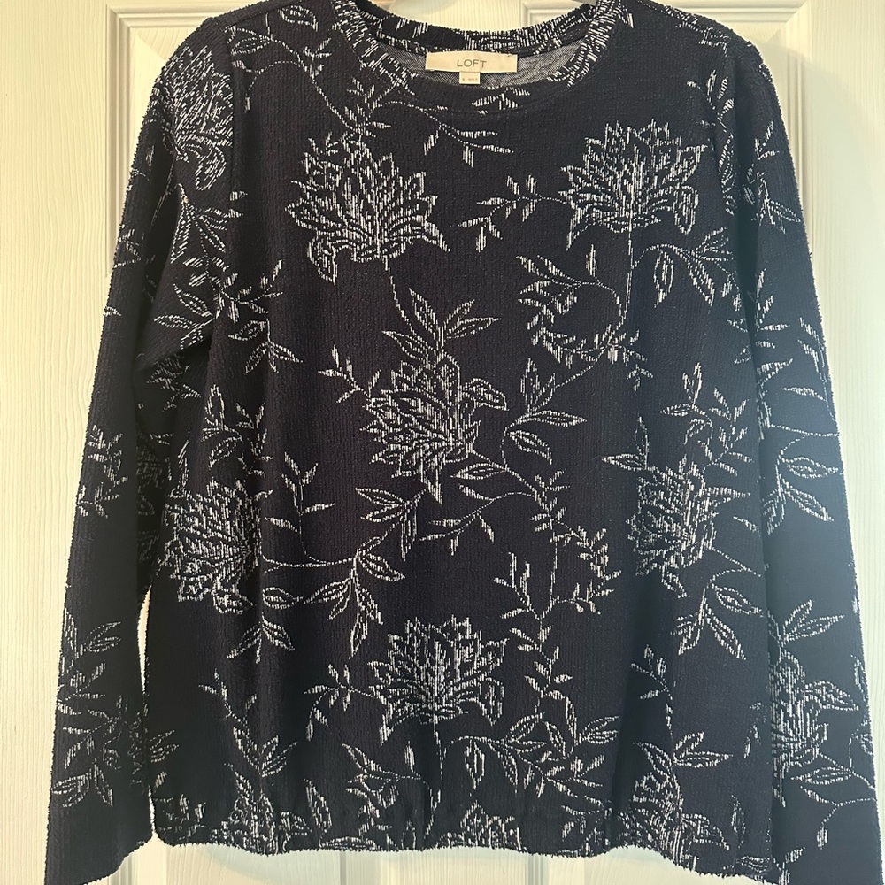 LOFT Navy and White Patterned Sweater